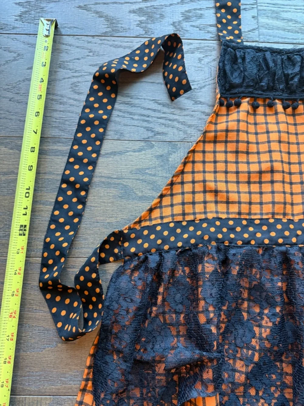 Pier 1 Imports Halloween Apron Orange Black Polka Dot Lace Spiderweb Cottagecore
